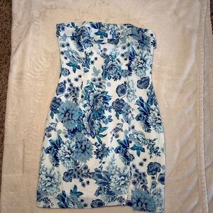 White and Blue Strapless Mini Sheath Dress for Cocktail